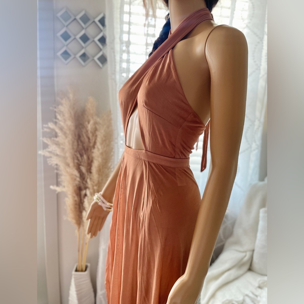 Cross Wrap Tie Halter Maxi Split Front Dress Size US 0